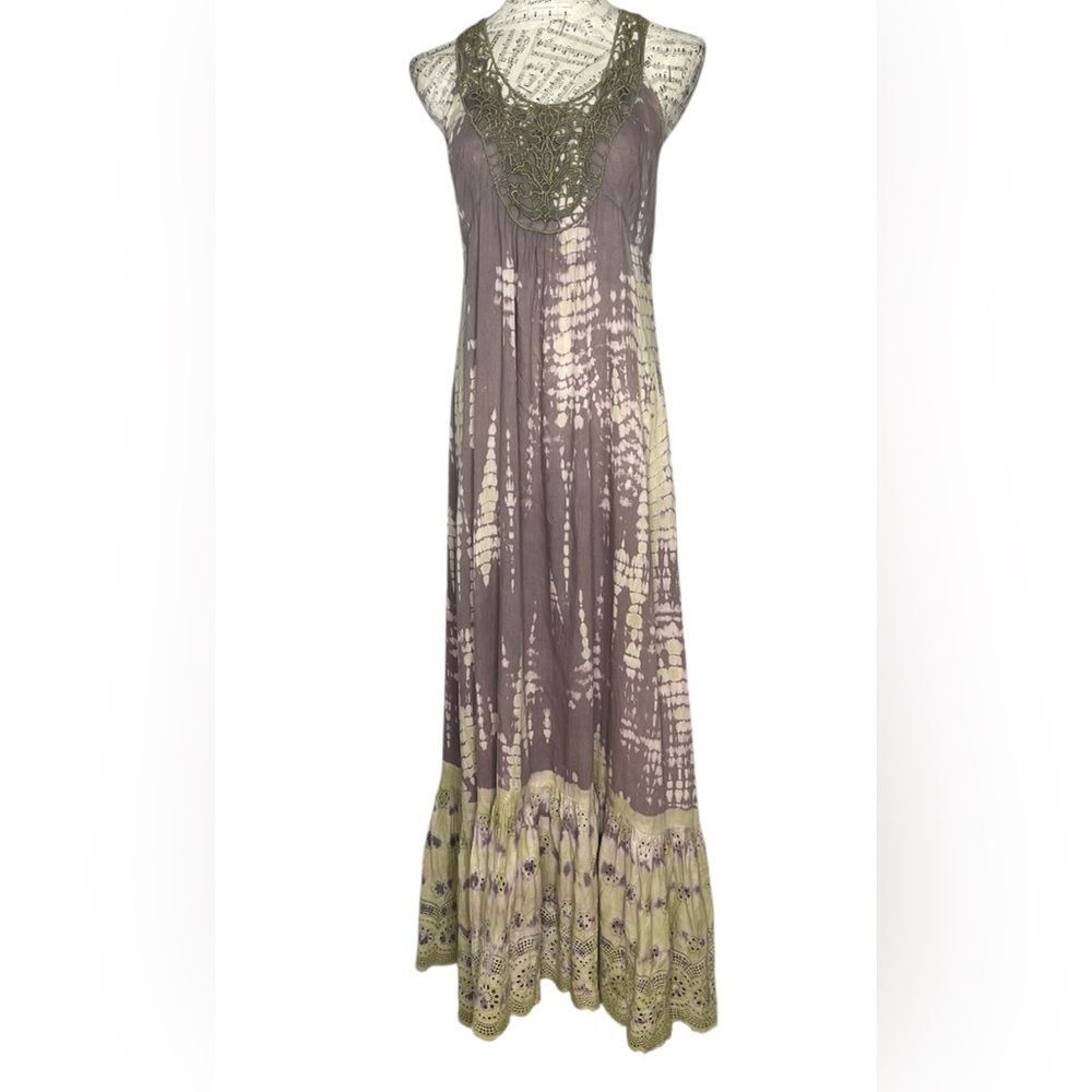 Peruvian Connection Maxi Dress Tie Dye Lace Eyelet Size 6